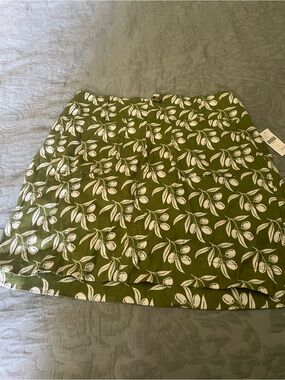 Maeve Olive Green Mini Skirt with White Leaf Print